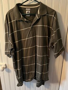 adidas Men’s Olive Green Polo with White Stripes